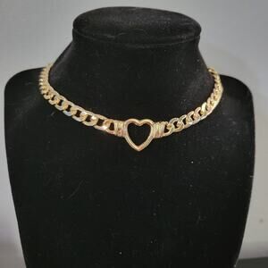 Stainless steel gold cuban chain necklace with heart